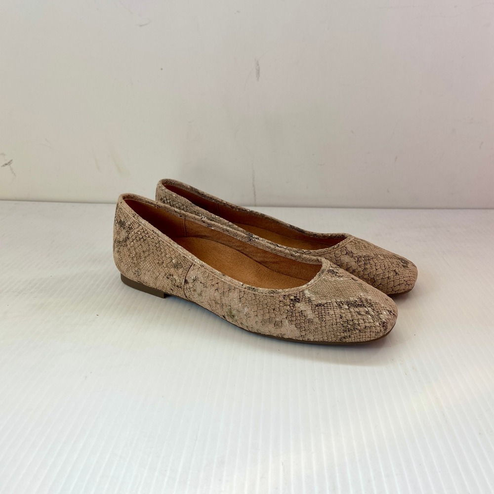 Vionic Orinda Square Toe Ballet Flats Rose Metallic Snake Suede Womens 7.5 NEW